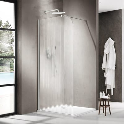 FugaFlow Eccelente Vetro Inloopdouche - 100x200cm - afgeronde glaswand - links - ribbel glas - wandarm - mat wit