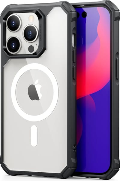 ESR Air Armor HaloLock iPhone 14 Pro Max Hoesje Geschikt voor Draadloos Opladen met Magnetische Ring Clear Zwart