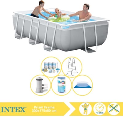 Intex Prism Frame Zwembad - Opzetzwembad - 300x175x80 cm - Inclusief Onderhoudspakket, Filter en Grondzeil