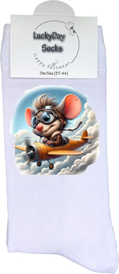 Vliegtuig - Opkikker - Grappige sokken - Valentijns cadeau - Verjaardag cadeau - Grappig - Leuke sokken - Vrolijke sokken - Muis - Kerst Sokken - Vaderdag - Moederdag - Kerstcadeau - Socks die Happy maken - 37-44