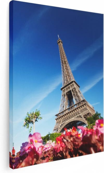 Artaza Canvas Schilderij Parijs - 30x40 cm - Klein - Wanddecoratie Eiffeltoren - Muurdecoratie Bloemen - Kamer Accessoires Frankrijk