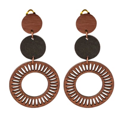 Clip oorbellen- Hou-t Bruin -Zwart- lang- geen gaatje- Charme Bijoux