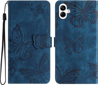 Coverup Hoesje - Geschikt voor Samsung Galaxy A06 Hoesje - Coverup Vlinders Book Case - Blauw