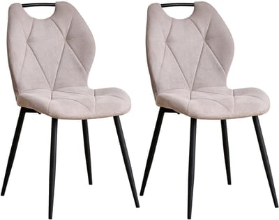 Questyr - beige - Set van 2 eetkamerstoelen in Scandinavische stijl - comfortabele fluwelen eetkamerstoelen - stoelen met metalen poten