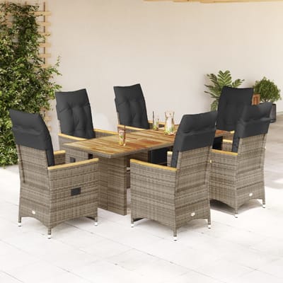 vidaXL - 7-delige - Bistroset - met - kussens - poly - rattan - grijs