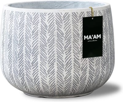 MA'AM Pottery Ivy lage bloempot bol - D29x22 - Wit - visgraat - industrieel/scandinavisch/ibiza - plantpot - binnen/buiten