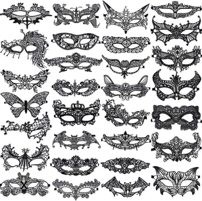 Elegante Zwarte Leren Venetiaanse Maskers voor Carnaval, Feest en Theatrale Voorstellingen - 30 Stuks