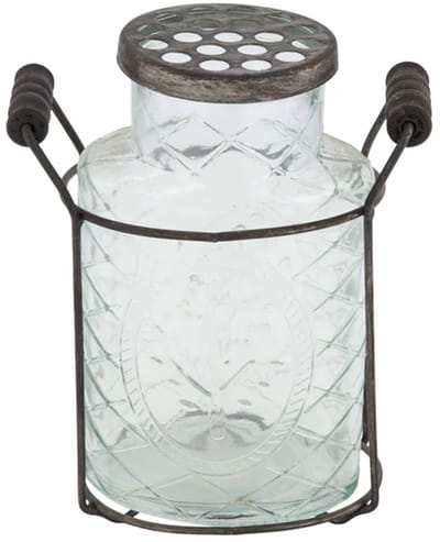 Vaas met deksel in metalen mand glas