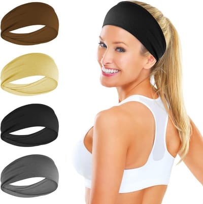 Elastische antislip hoofdbanden voor dames - 4 stuks, ideaal voor yoga, hardlopen en zweetafvoer, haaraccessoires in donkergrijs