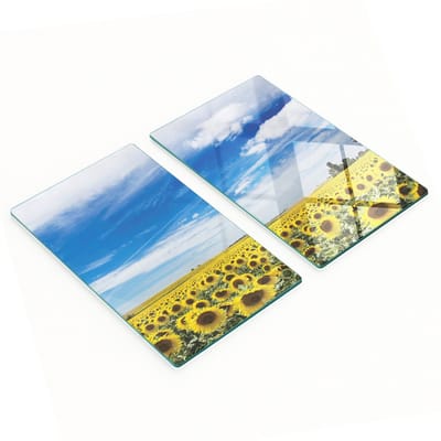 Decoratieve snijplanken van gehard glas met zonnebloemmotief, 2x30x52 cm