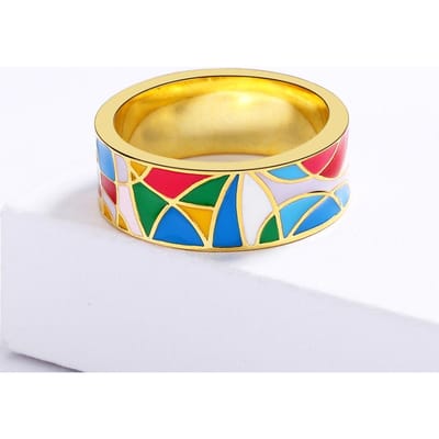 925 Mode Zoete En Elegante Regenboog Geometrische Ring Dames Verjaardagsfeest Bruiloft Verloving Sieraden Cadeau 6 beige
