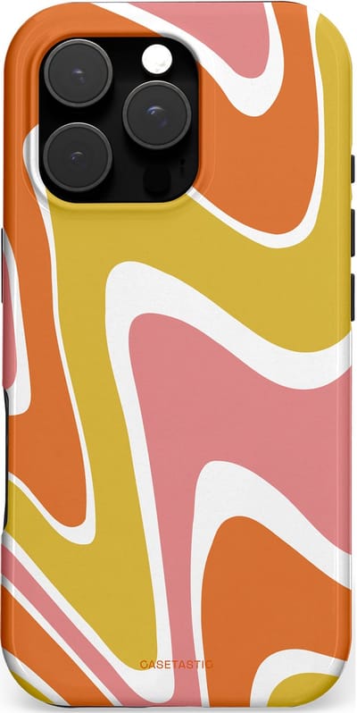 Casetastic hoesje geschikt voor Apple iPhone 16 Pro - MagSafe - Dubbellaagse bescherming - Retro rave - Fashion Case - Goud Terracotta Koraal Wit