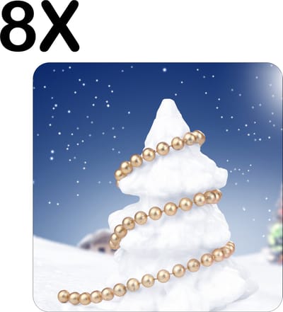 Luxe Placemat - Kerst Boom in de Nacht - Set van 8 Placemats - 50x50 cm - 2 mm dik Vinyl - Anti Slip - Afneembaar