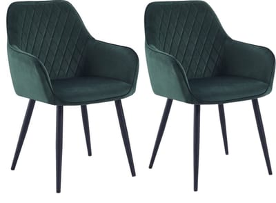 Colenis® - Beverly Eetkamerstoel - Set Van 2 - Groen - Fluweel - Velvet - Industrieel - Met armleuning