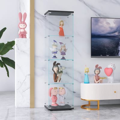 Glazen Vitrinekast 1 Deur – 4 Planken – Afsluitbaar – Zwart