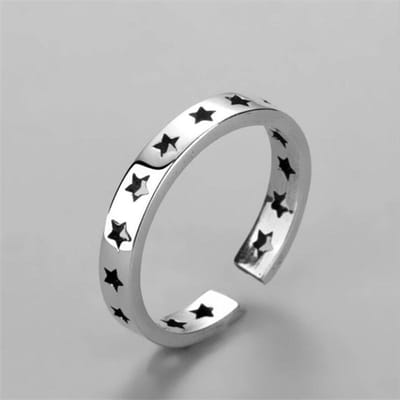 Bijoux Étoile à Cinq Branches Rétro Vieillis Bagues Étoile Creuse Simples et Tempéramentales Porte-Bonheur gray