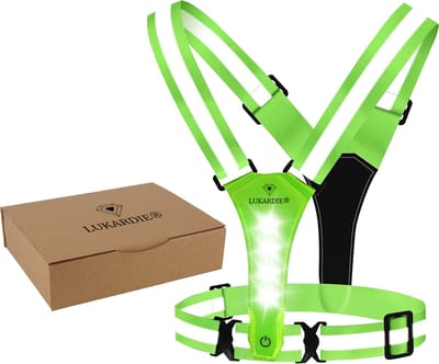 LUKARDIE® Hardloopvest oplaadbaar - Inclusief USB-C kabel - Hardloop Verlichting aan voor- en achterkant - Reflecterend - Running vest - Geel - Wandelverlichting