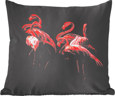 Sierkussens - Kussen - Groep flamingo's op een zwarte achtergrond - 40x40 cm - Kussen van katoen