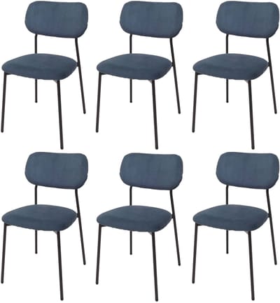 Set van 6 eetkamerstoelen MCW-O26, keukenstoel gestoffeerde stoel, corduroy (330 g/m²) stof/textiel metaal ~ blauw