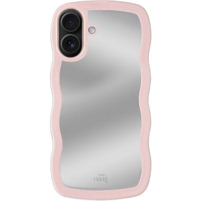 xoxo Wildhearts Wavy mirror case Pink telefoonhoesje - Geschikt voor iPhone 16 - Golvend spiegelhoesje - Wolken hoesje - Schokbestendig - Cloud case - Silicone case met spiegel - Roze