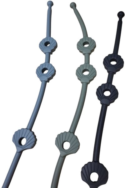 Verstelbare bandjes - Ketting - Koord - Silicone - rekbare veiligheidsriempjes voor speelgoed - Aan de kinderwagen - Kinderstoel - Autostoel - Anti weggooi - Bekercatcher - Baby - 50cm - Schelp - Set van drie - Donker Grijs Blauw en Groen