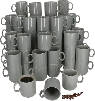 Set van 72 EVENT stapelbare koffiemokken GRIJS porselein 250 ml