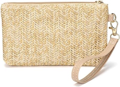 - Schoudertas voor Dames - Clutch - Schoudertas - Strandtas - Meisjes - Stro - Beige - Klein formaat - Geschikt voor zomerse dagen - Vakantieaccessoire.