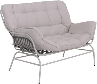 2-zitsbank MCW-P75, tuinbank, 2-zitsbank, stof 220 g/m², polyrotan, metaal ~ lichtgrijs, bekleding beige