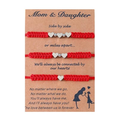 Moeder Dochter Armband voor 3 met Hartjes - Rode Bandjes - Moeder Dochter Sieraden Cadeau - Pax Amare