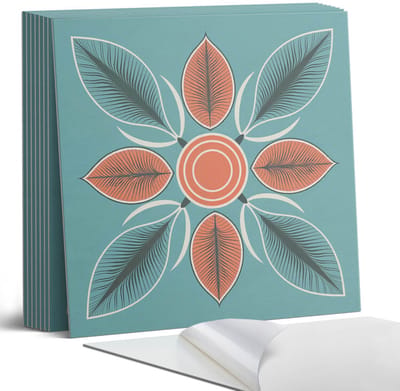 Coloray Plaktegels - Bloemenpatroon met bladeren Portugese Tegels - 30 cm x 30 cm - Turkoois Plaktegels - 9 stuks - Vierkant PVC Tegels - Plaktegels Keuken - Zelfklevende Vloertegels - Vinyltegels Vloer Zelfklevend - Zelfklevende Tegels