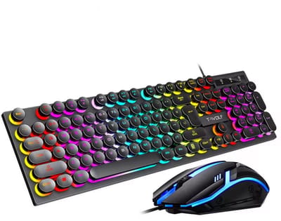 Gaming Combo set - RGB Gaming Toetsenbord en Muis Set – Mechanische Feel – Retro Ronde Toetsen – LED Verlichting – 104 Toetsen – USB Bedraad – Voor PC en Laptop