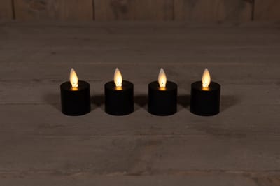 Anna's Collectie LED theelicht oplaadbaar vlam effect uitbreidingsset 5cm zwart 4 stuks.
