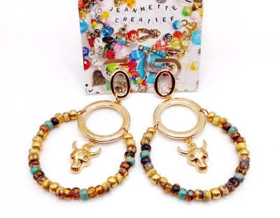Jeannette-Creatief® - Beach - Ibiza Sieraden 8 - Oorringen - Bohemian - Hoops - Oorbellen - Goud - Buffel - Skull - Cow - Schelp - Oorhangers - Statement Oorbellen - Miyuki Picasso Rocailles - Handgemaakte Sieraden - Boho - Ibiza – Miyuki Oorbellen