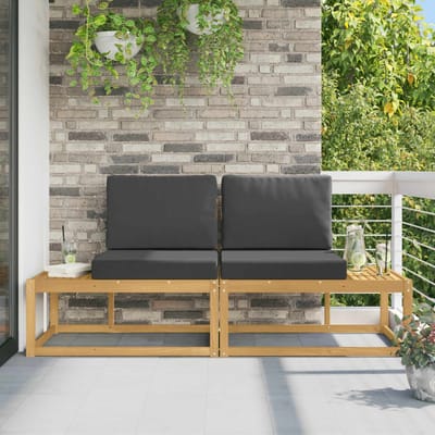 vidaXL - Buiten - eindsofa - met - kussen - 2 - Stuk - Wit - Massief - Acacia - Hout