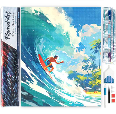 Figured'Art Diamond Painting set Volwassenen 40x50 cm Surfen in Hawaï - 5D DIY Art full drill vierkante diamant - Opgerold canvas