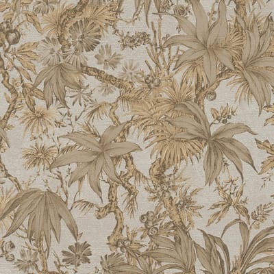 Exclusief luxe behang Profhome 790474-GU vliesbehang hardvinyl warmdruk in reliëf licht gestructureerd met bloemmotief en metallic effect platina zilvergrijs olijfgrijs beigebruin 5,33 m2
