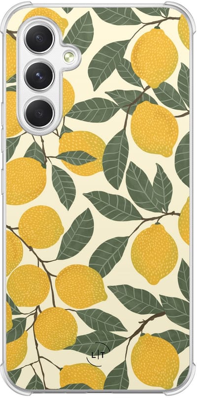 Shockproof hoesje - Geschikt voor Samsung Galaxy A54 - Citroenen - Extra sterke case - TPU/polycarbonaat - Natuur - Geel, Transparant