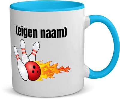 Akyol - bowling kegels vuur met eigen naam koffiemok - theemok - blauw - Bowlen - ieman die graag bowlt - sport - bal - kegels - cadeau - verjaardag - kado - 350 ML inhoud