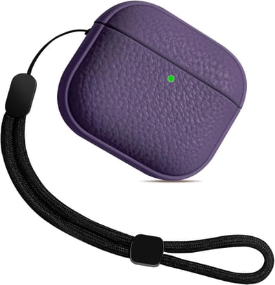 Beschermende TPU Hoes voor AirPods 4 met Polsband, Schokbestendig en Valbestendig, Uniek Textuurontwerp (Paars)