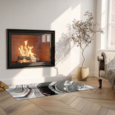 Coloray Vloerplaat Houtkachel - Plaat voor Onder Kachel - 125 cm x 50 cm - Kachel Vloerplaat - Zwart en wit Vloerplaat Kachel - Vloerplaat Voor Kachel - Vloerplaat Openhaard - Houtkachel Accessoires - Plaat Kachel