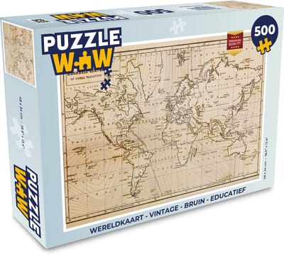 Puzzel Wereldkaart - Vintage - Bruin - Educatief - Legpuzzel - Puzzel 500 stukjes