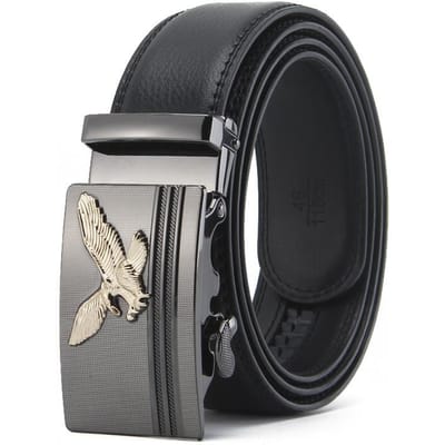 Heren Tweede Laag Koeienhuid Echt Leer Automatische Gesp Riem Heren Jeugd Koeienhuid Business Casual Riem 110-130CM black