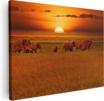 Artaza Canvas Schilderij Olifant - 40x30 cm - Klein - Wanddecoratie Afrika - Muurdecoratie Savanne - Schilderijen Op Canvas