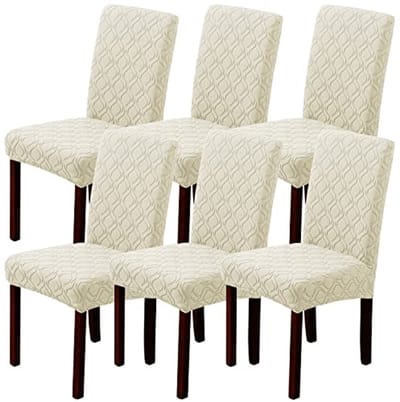 Rekbare en afneembare stoelhoezen, 6-delig, voor eetkamer- en keukenstoelen, beige