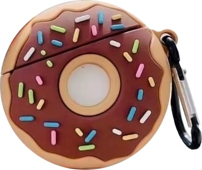 Peachy Donut siliconen donut versiersels hoesje geschikt voor AirPods 1 en 2 - bruin