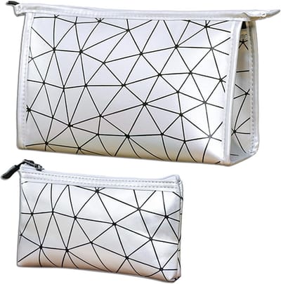 Set van 2 Make-up Tassen, Geometrische Cosmetica Tas met Ritsen, Toilettas voor Vrouwen en Meisjes, Ideaal voor Reizen en Schoonheid