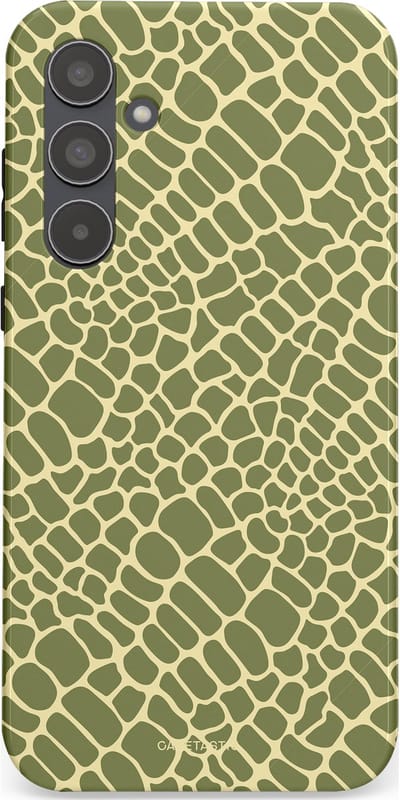 Casetastic hoesje geschikt voor Samsung Galaxy A55 - Dubbellaagse bescherming - Exotische Groen Geel Krokodillen Schubben - Fashion Case - Saliegroen Beige