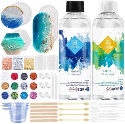 Nexvo® Epoxy Starterspakket - Zelf Sieraden Maken Set – Resin Starterskit Inclusief Giethars En Mallen – Diversekleuren - 29cm x 15cm x 22cm