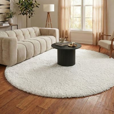 NATURL. Rond Shaggy vloerkleed - Blaze Wit - Ø 160cm