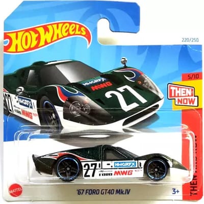 HOT WHEELS '67 FORD GT40 Mk.IV 220/250 1:64 RACING GREEN/ WHITE HW THEN AND NOW SHORT CARD